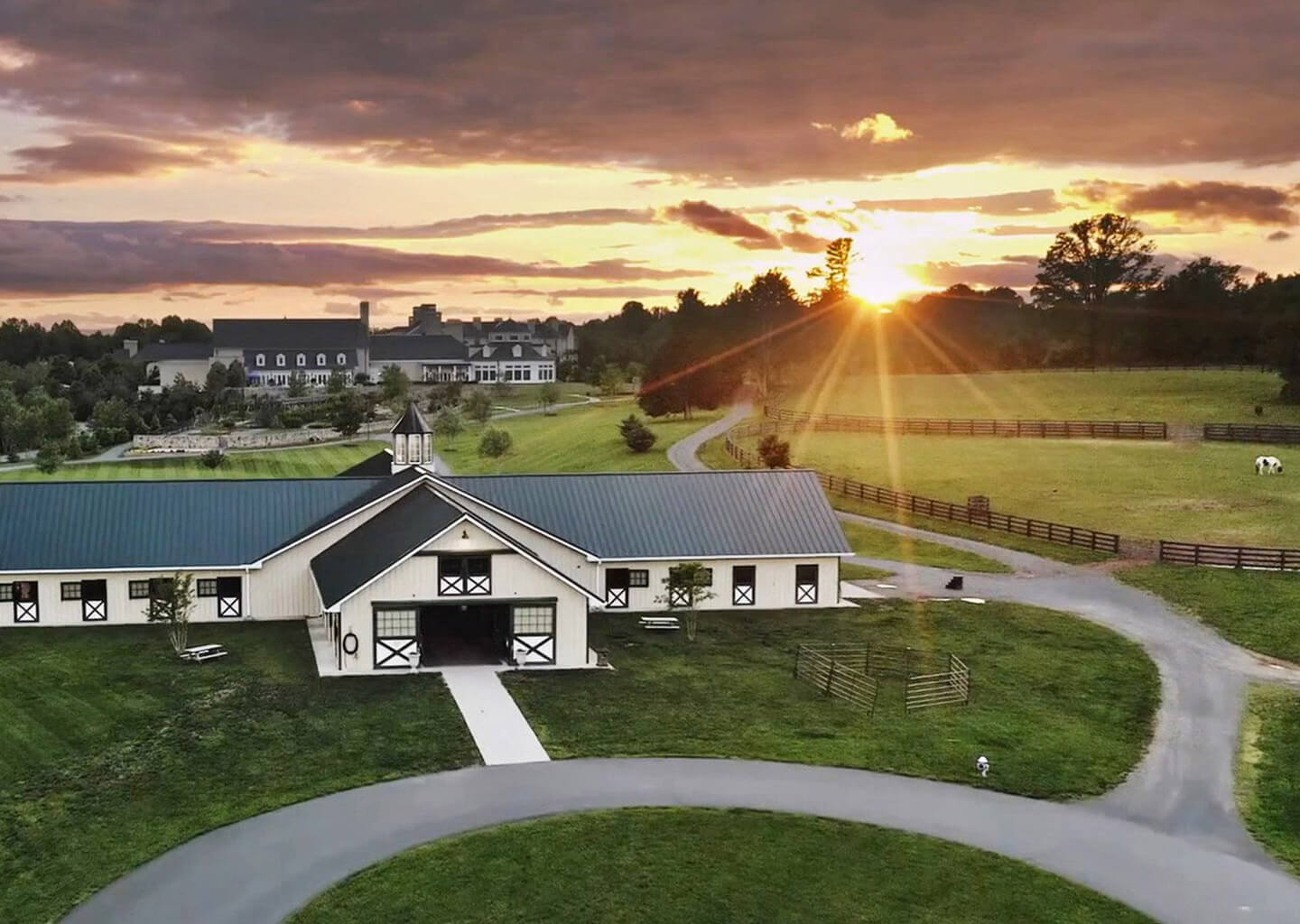Aerial view of Middleburg's stables at dusk